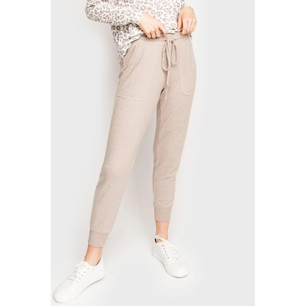 GIBSON LOOK Women's Sweat Pant Joggers In Cozy Fleece Toasted Oatmeal Size S